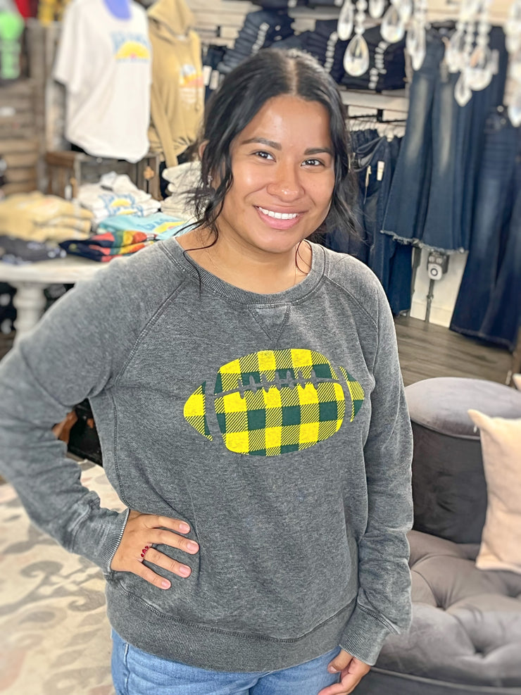Green & Yellow Football Sweatshirt- Charcoal-FINAL SALE