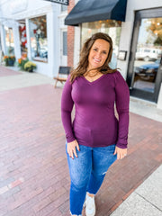 Fitted V-Neck Long Sleeve Top