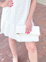 White Quilted Fold Over Handbag