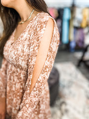Terracotta Printed Slit Sleeve Dress
