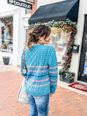 Teal Multi Stripe Cable Sweater