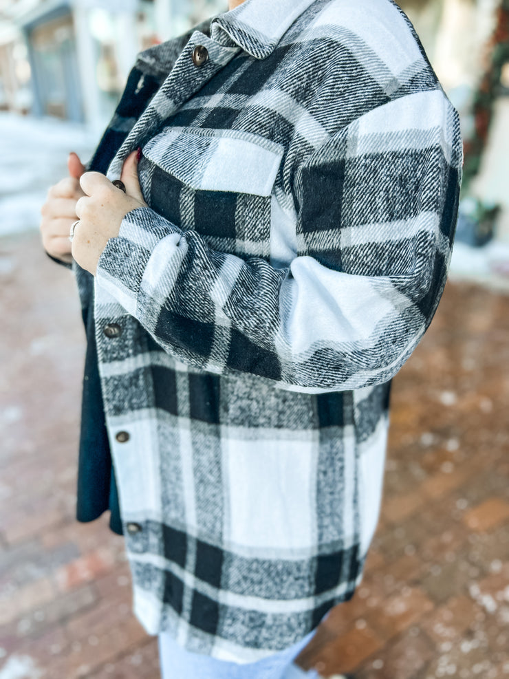 Black & Ivory Plaid Duster Shacket