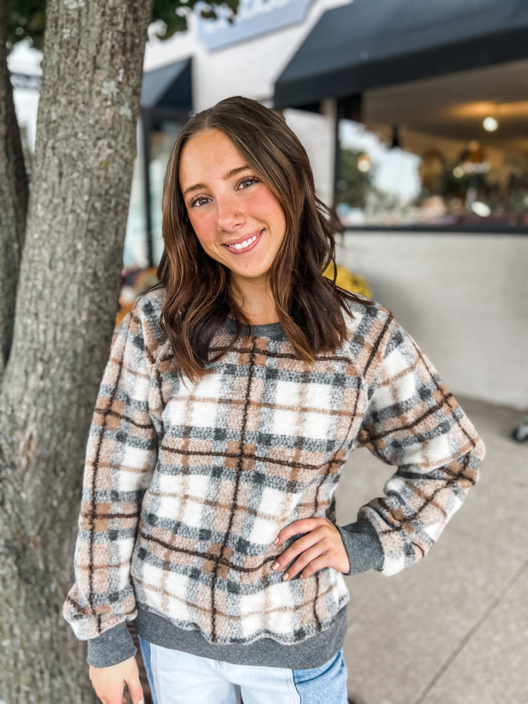 Mocha Mix Plaid Knit Pullover