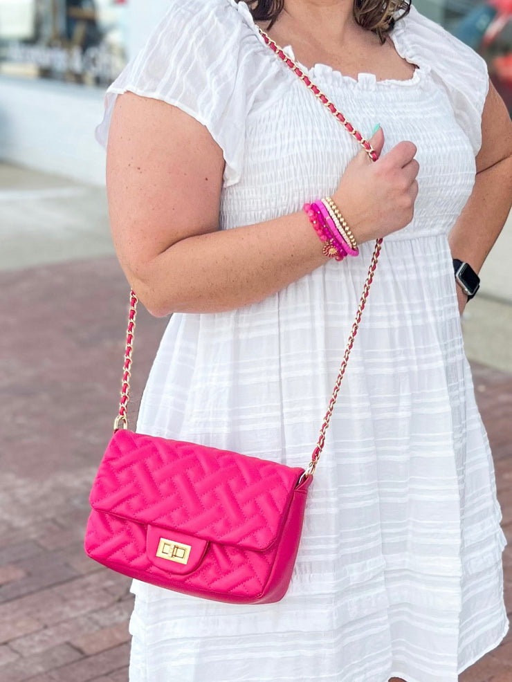 Magenta Quilted Structured Handbag