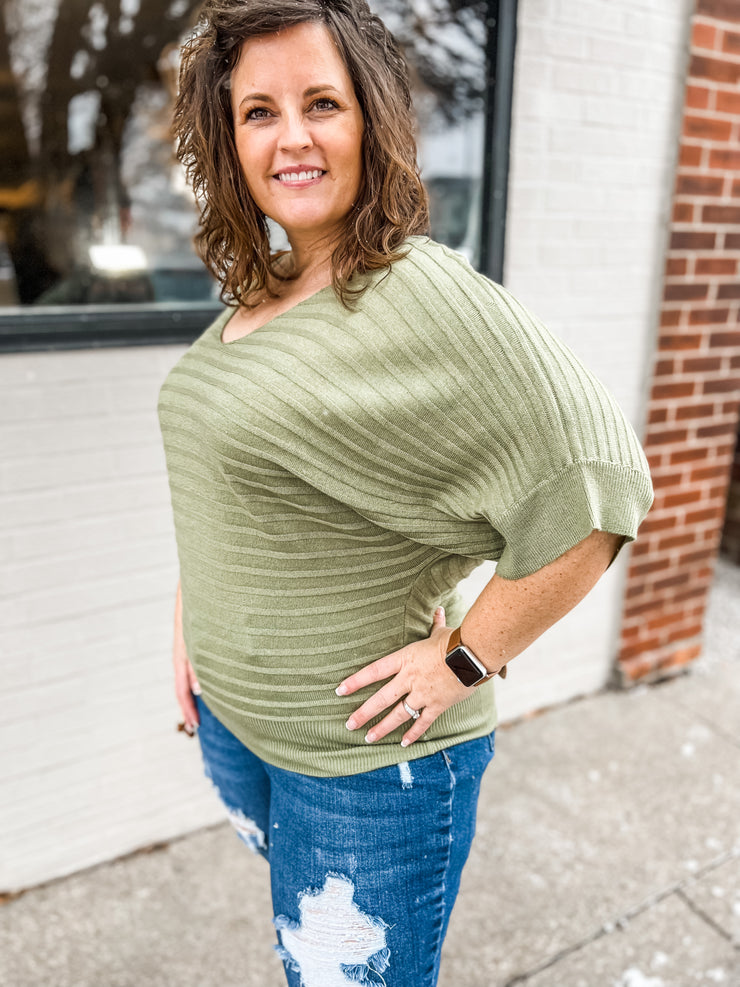 Matcha Ribbed Kimono Sweater