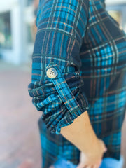 Navy Plaid Brushed Knit Top