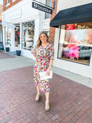 Ivory Floral Flare Sleeve Midi Dress