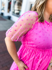 Bubble Gum Pink Swiss Dot Maxi Dress