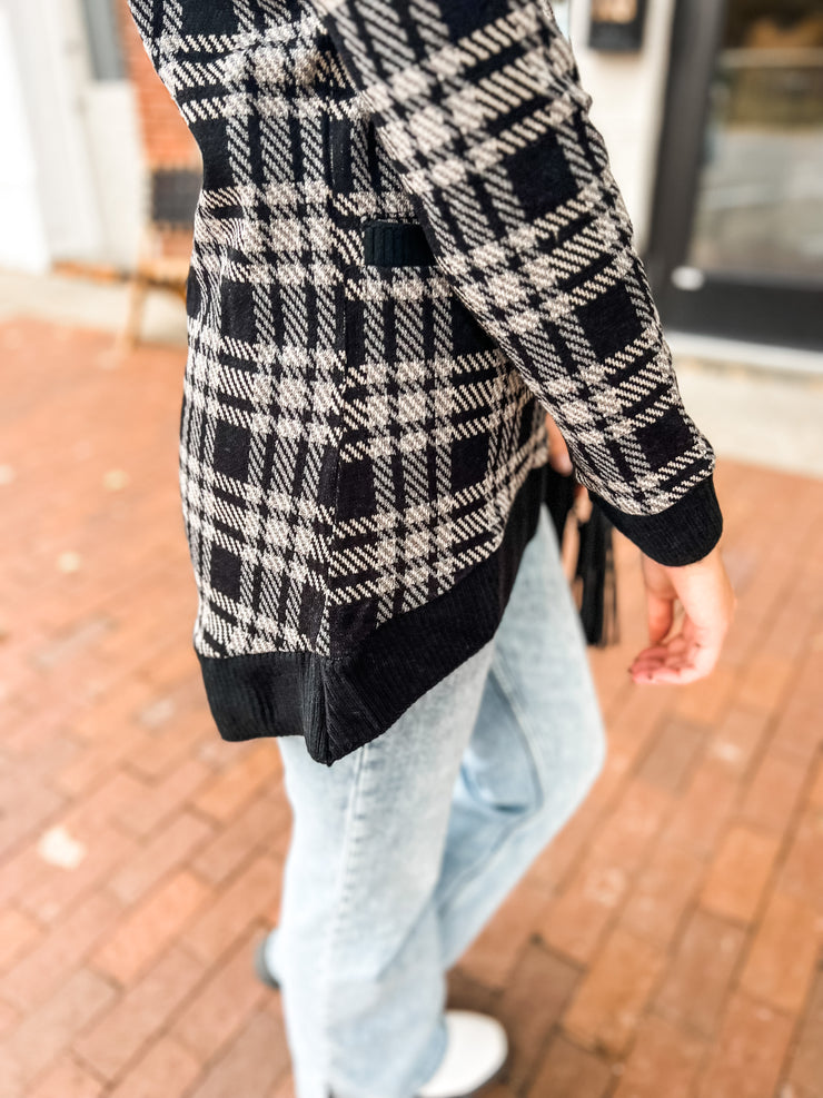 Black Plaid High Low Sweater
