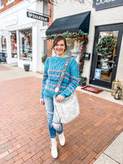 Teal Multi Stripe Cable Sweater