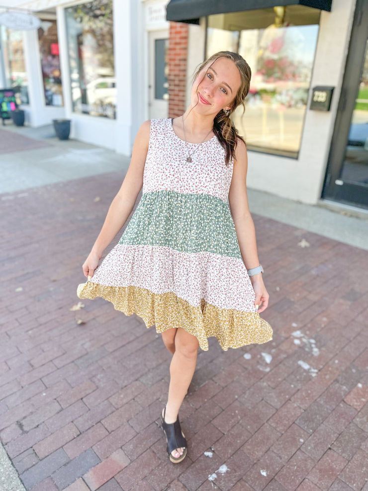 Mixed Floral Tiered Tank Dress
