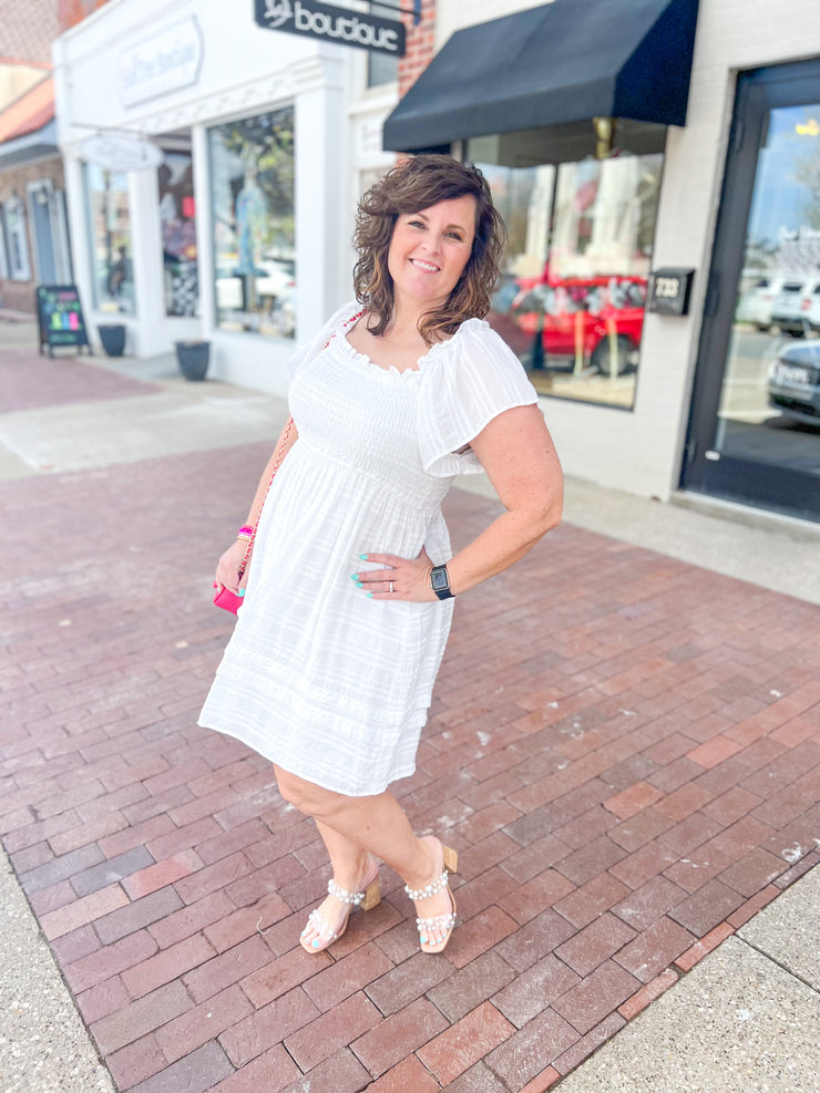 Ivory Stitched Line Smocked Dress