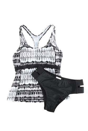 Black Abstract Tankini Swimsuit