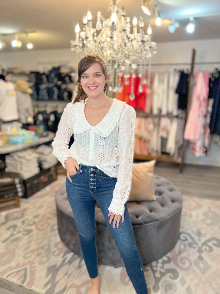 White Eyelet Button Up Blouse