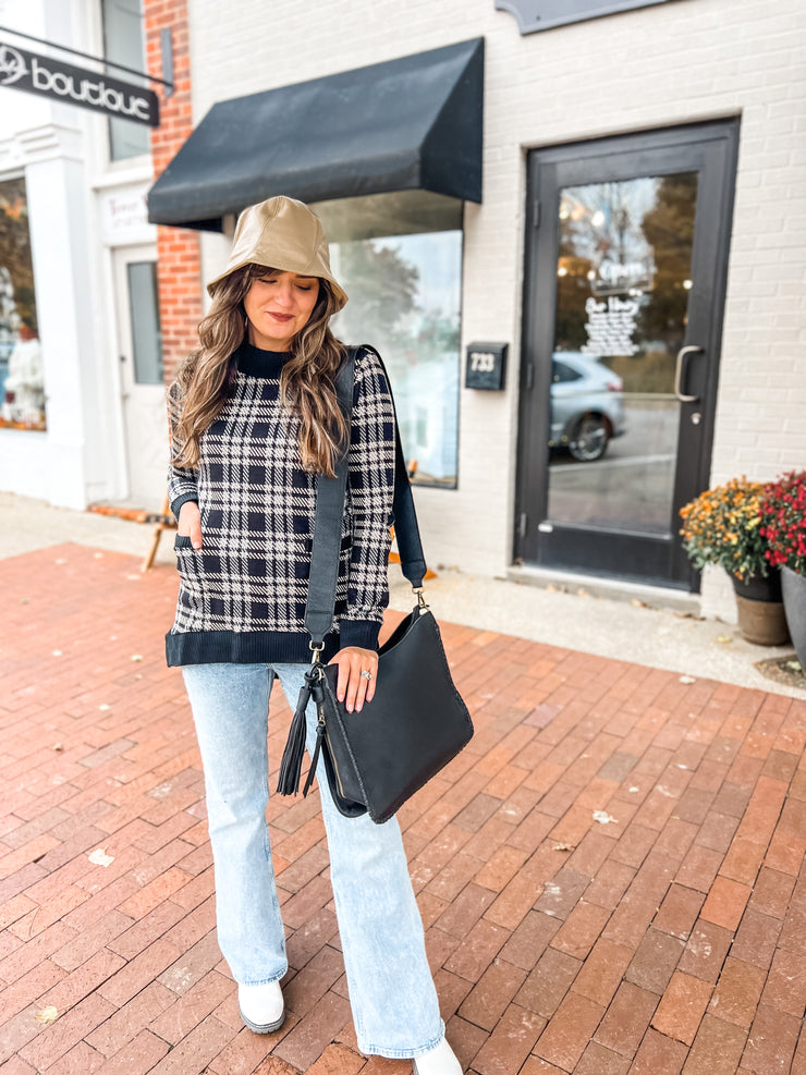 Black Plaid High Low Sweater