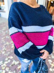 Navy Colorblock Shimmer Sweater