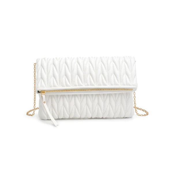 White Quilted Fold Over Handbag
